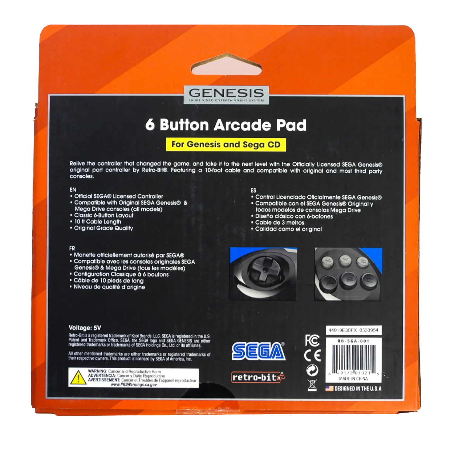 6 Button Arcade Pad Controller [Retro-Bit] (Sega Genesis / Sega CD) - Image 2