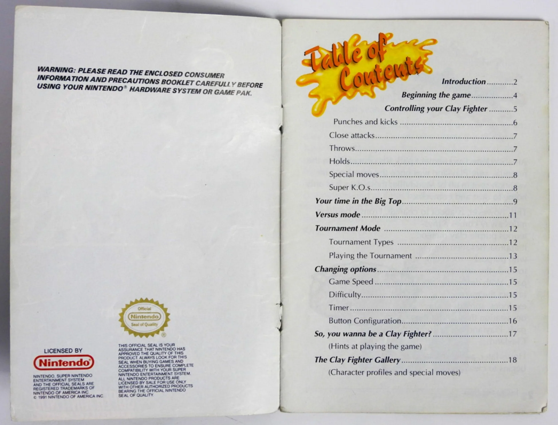 Clay Fighter Tournament Edition [Manual] (Super Nintendo / SNES) - Image 3