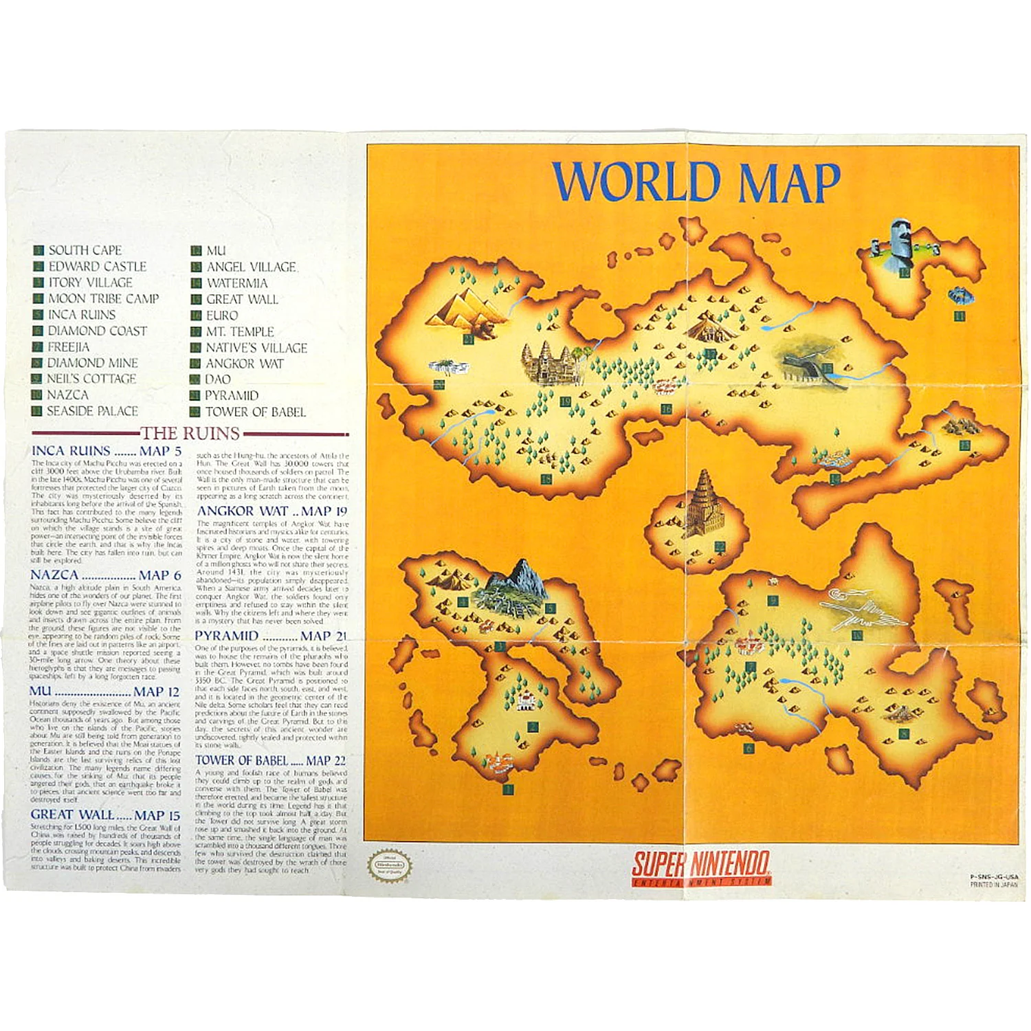 Illusion Of Gaia [Map] (Super Nintendo / SNES)