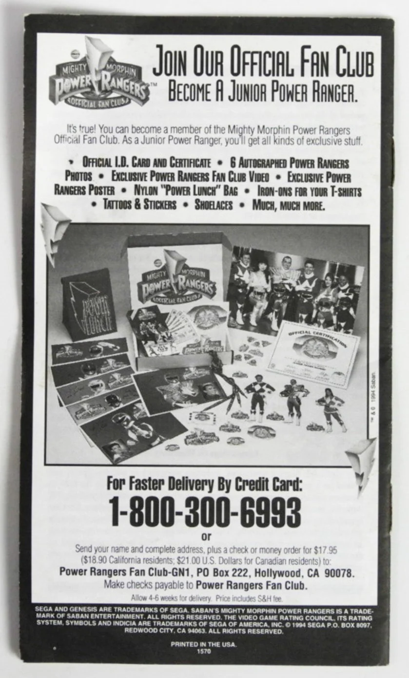 Mighty Morphin Power Rangers [Manual] (Sega Genesis) - Image 2