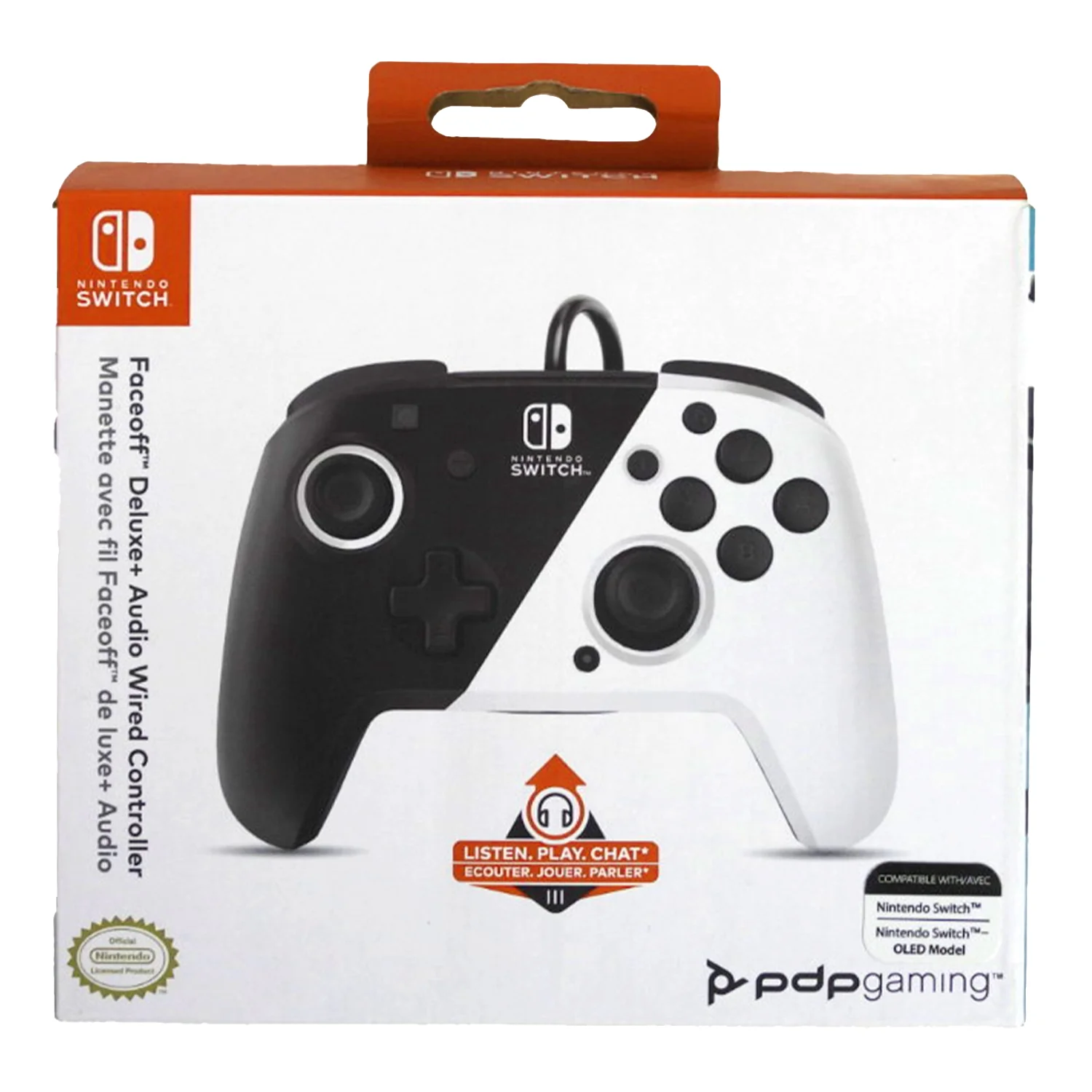 Nintendo Switch Faceoff Deluxe+ Audio Black and White Wired Controller [PDP]