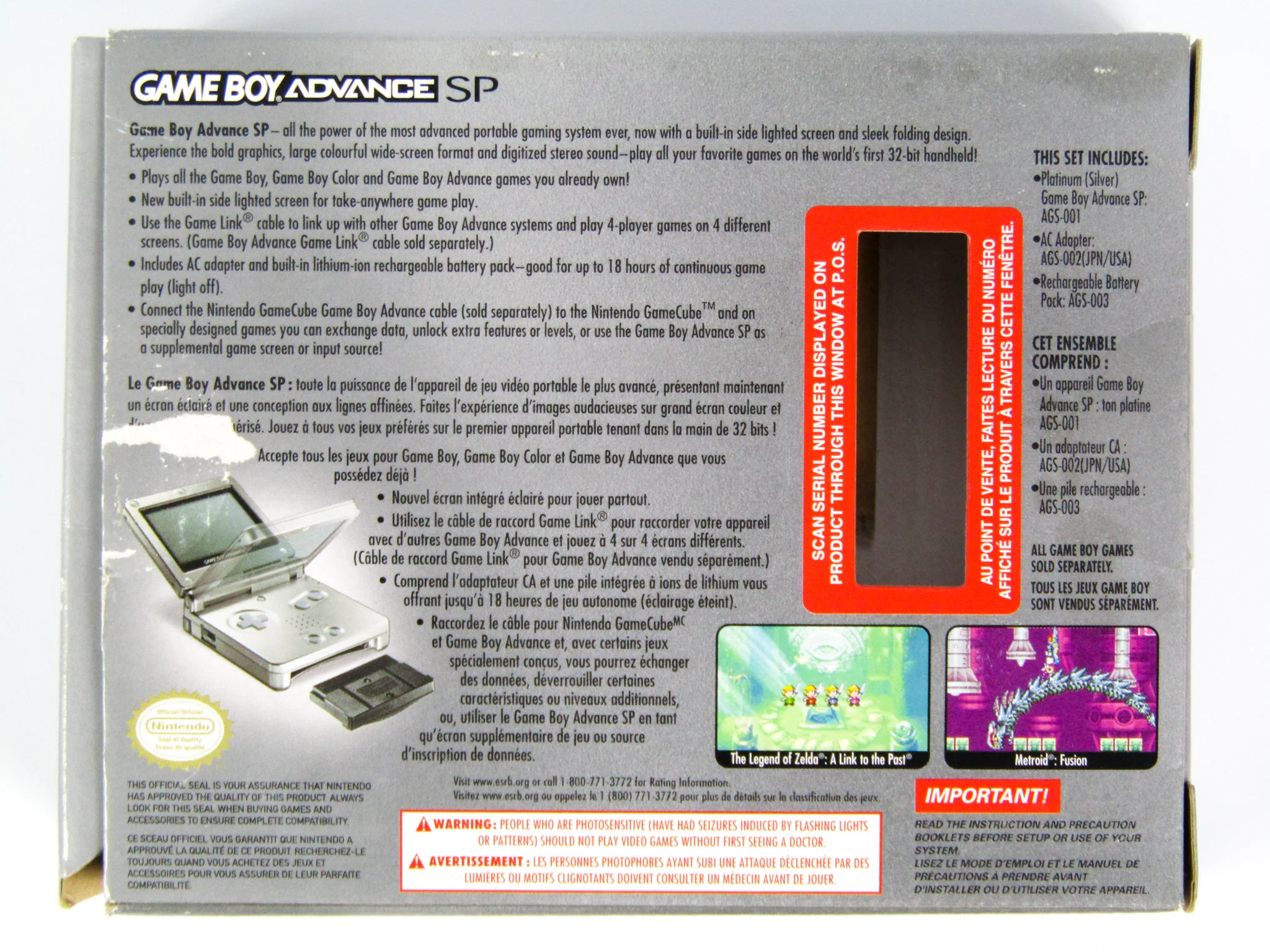 Nintendo Game Boy Advance SP System [AGS-001] Platinum (GBA) - Image 7