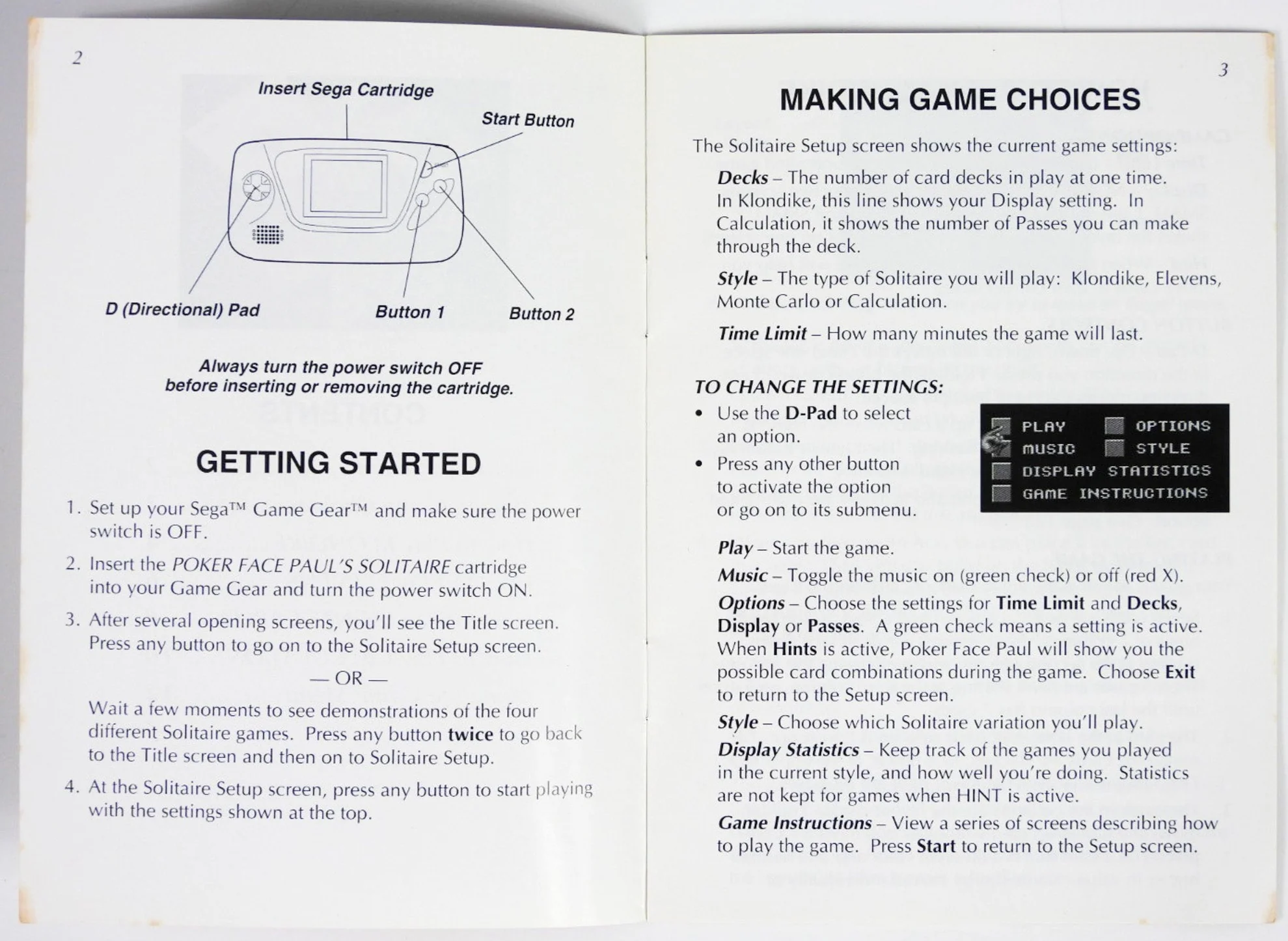 Poker Face Paul's Solitaire [Manual] (Sega Game Gear) - Image 4