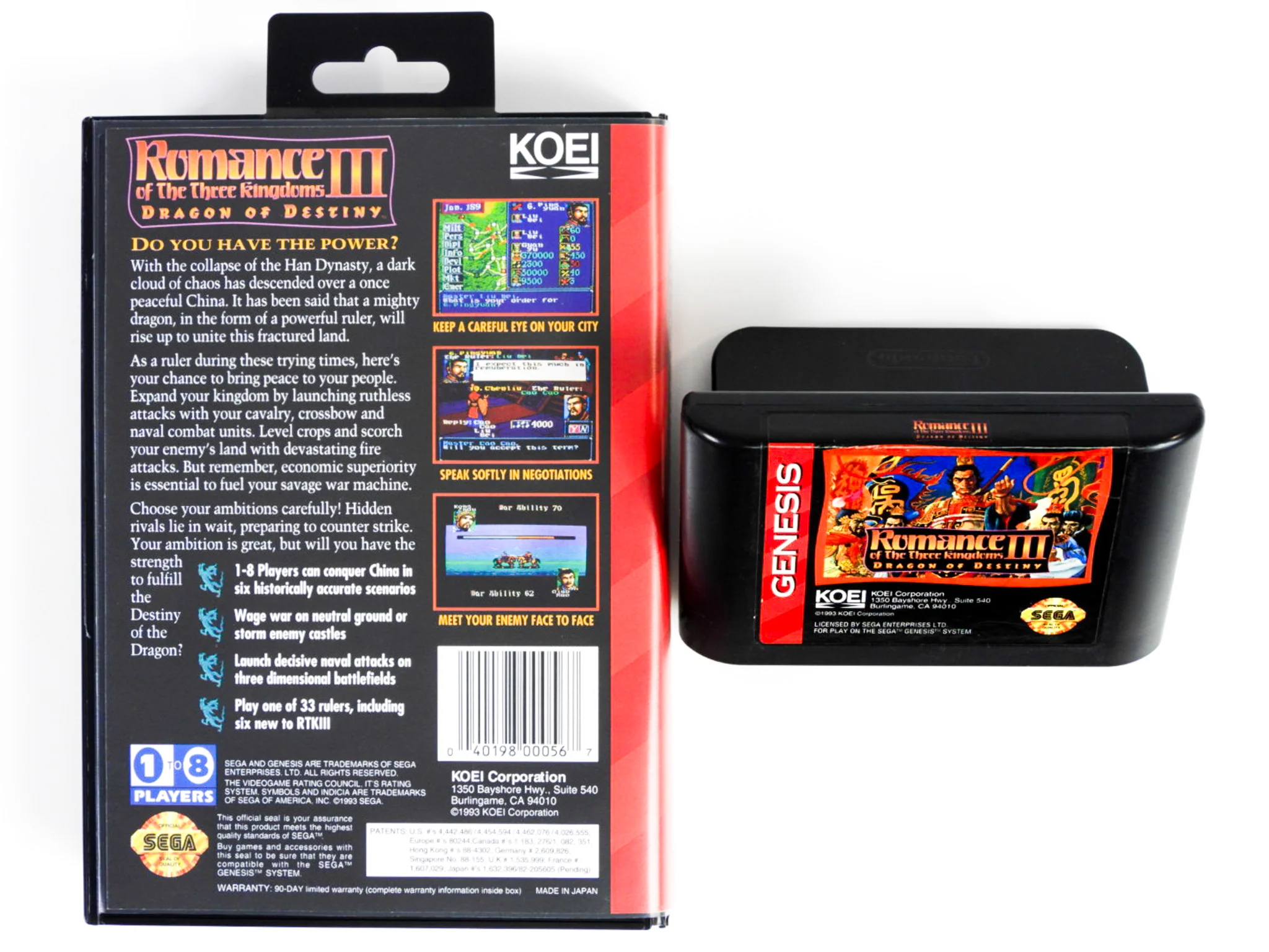Romance Of The Three Kingdoms III 3 Dragon Of Destiny (Sega Genesis) - Image 2