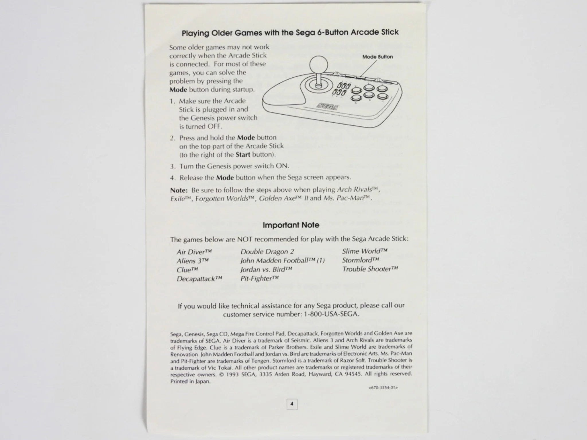 Sega 6-Button Arcade Stick [Manual] (Sega Genesis) - Image 2