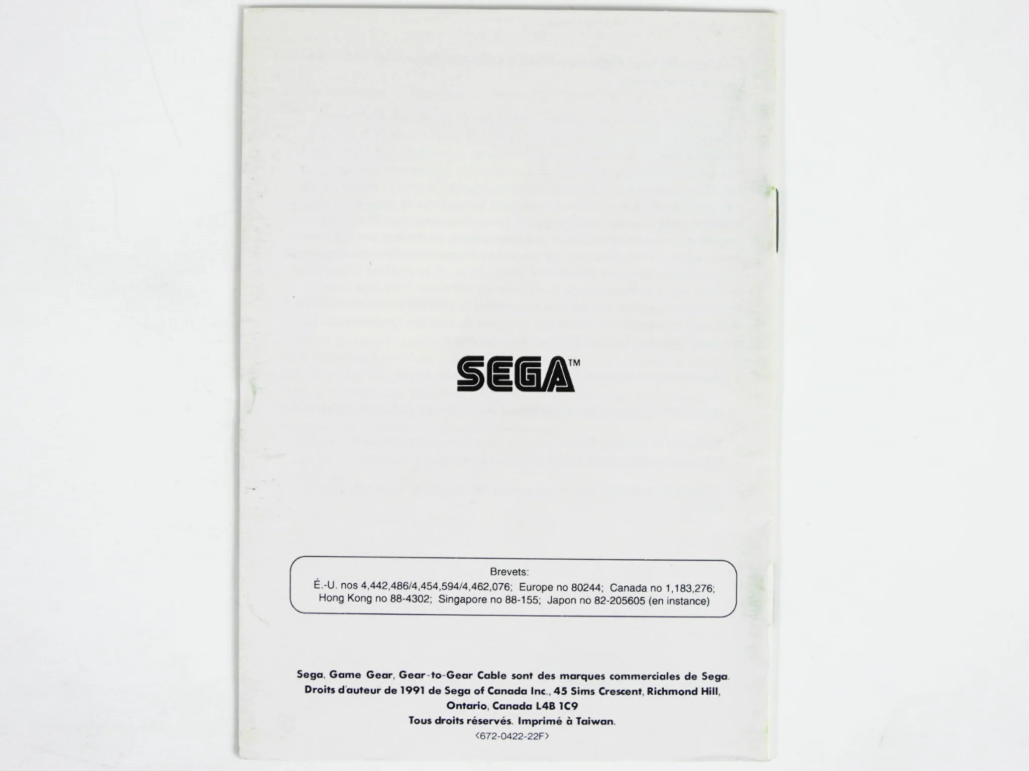 Sega Game Gear Instruction [French Version] [Manual] (Sega Game Gear) - Image 4