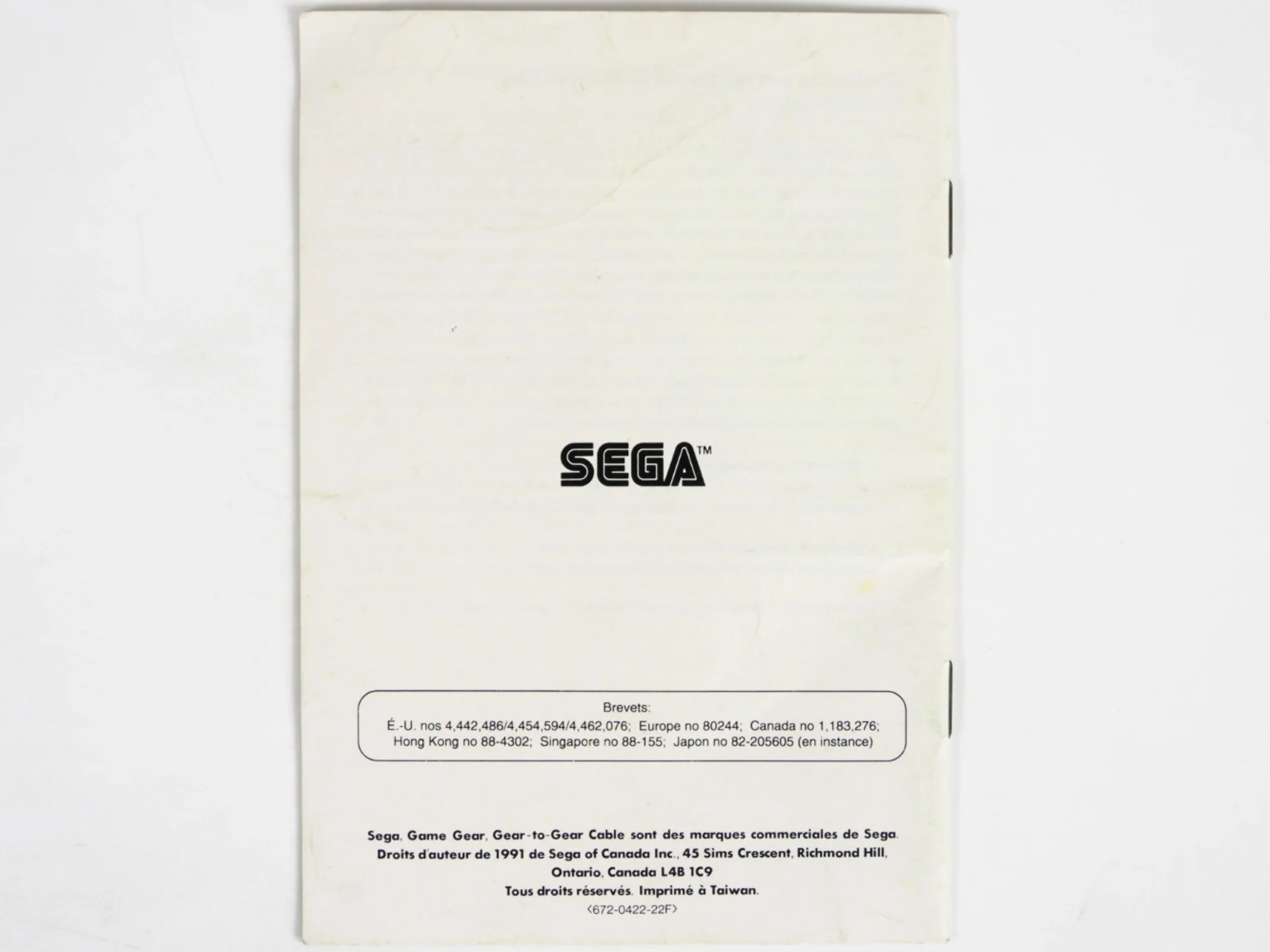 Sega Game Gear Instruction [French Version] [Manual] (Sega Game Gear) - Image 7