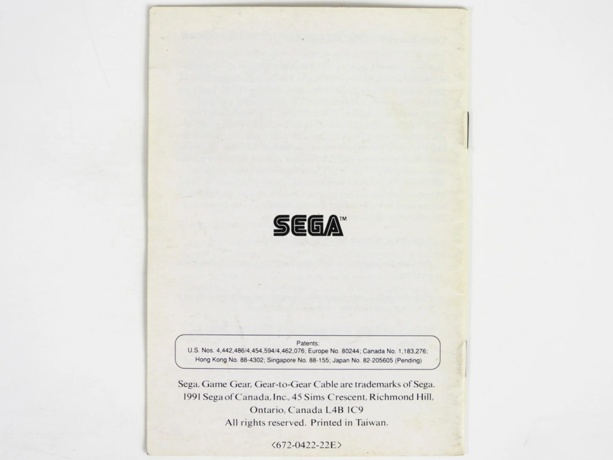 Sega Game Gear Instruction [Manual] (Sega Game Gear) - Image 2