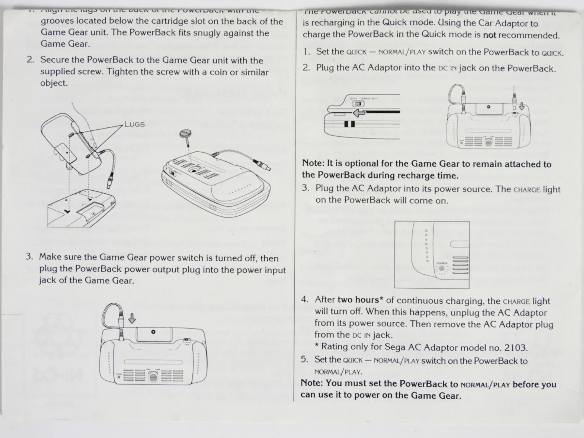 Sega Game Gear Powerback Instructions [Manual] (Sega Game Gear) - Image 2