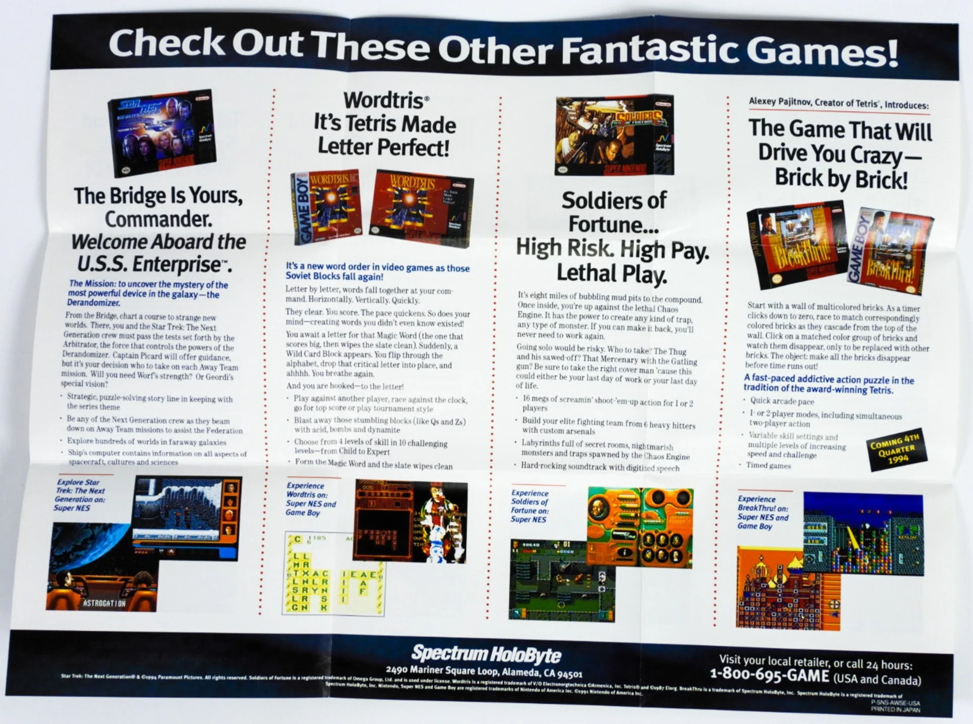 Spectrum HoloByte Check Out These Other Fantastic Games [Poster] (Super Nintendo / SNES) - Image 2