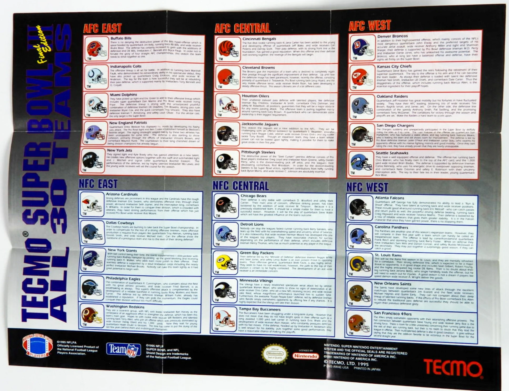 Tecmo Super Bowl III 3 [Poster] (Super Nintendo / SNES) - Image 2
