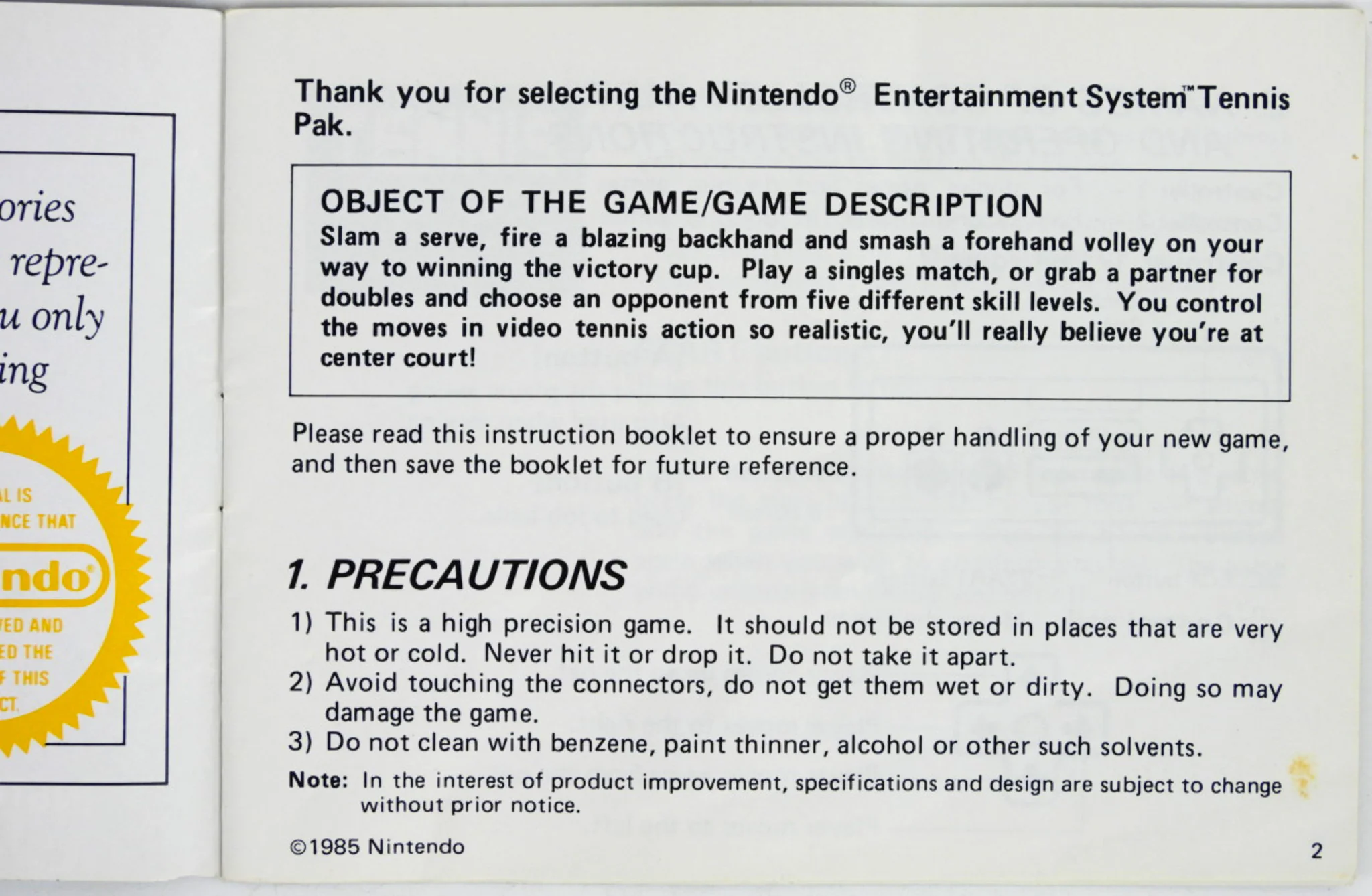 Tennis [Manual] (Nintendo / NES) - Image 7