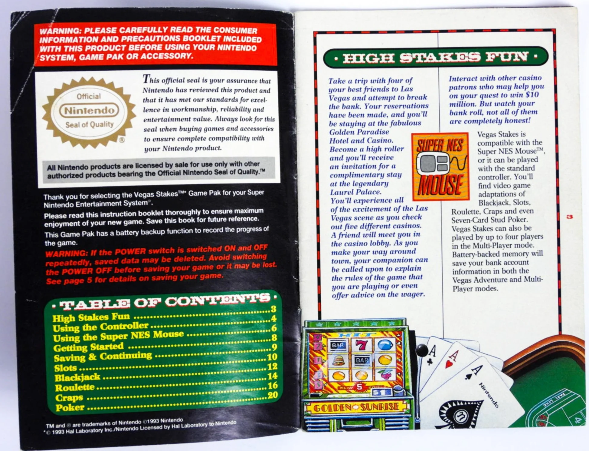 Vegas Stakes [Manual] (Super Nintendo / SNES) - Image 5